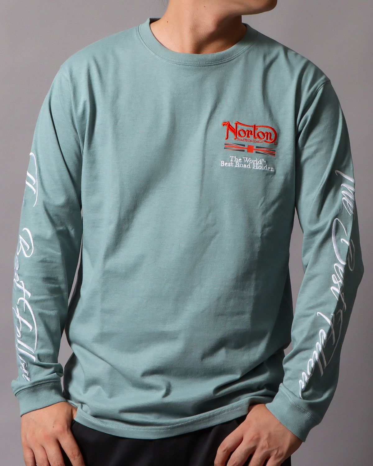 ミントグリーン：178cm/75kg(Lサイズ着用)