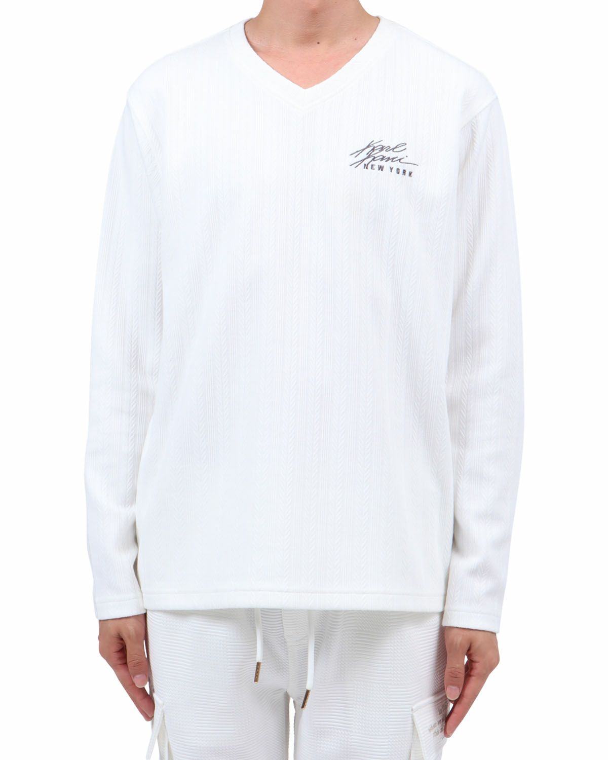 ホワイト：174cm62kg(Lサイズ着用)