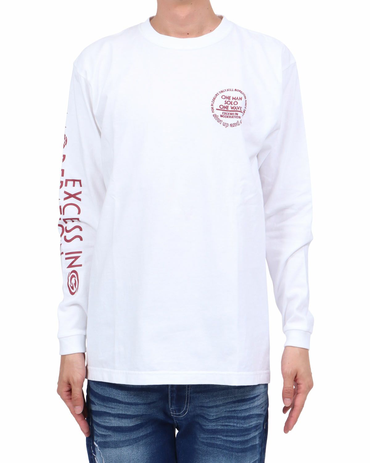 ホワイト：174cm62kg(Lサイズ着用)