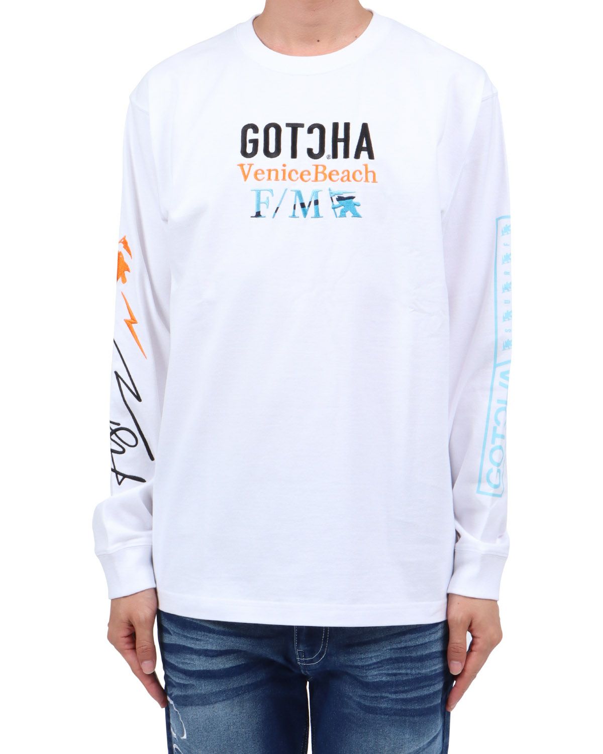 ホワイト：174cm62kg(Lサイズ着用)