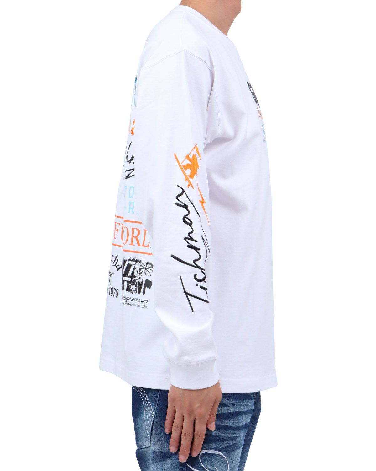 ホワイト：174cm62kg(Lサイズ着用)