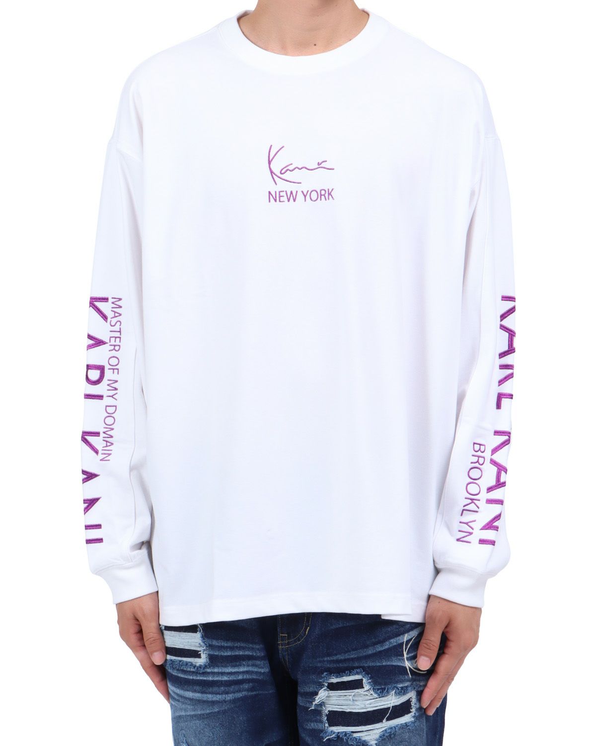 ホワイト：174cm62kg(Lサイズ着用)