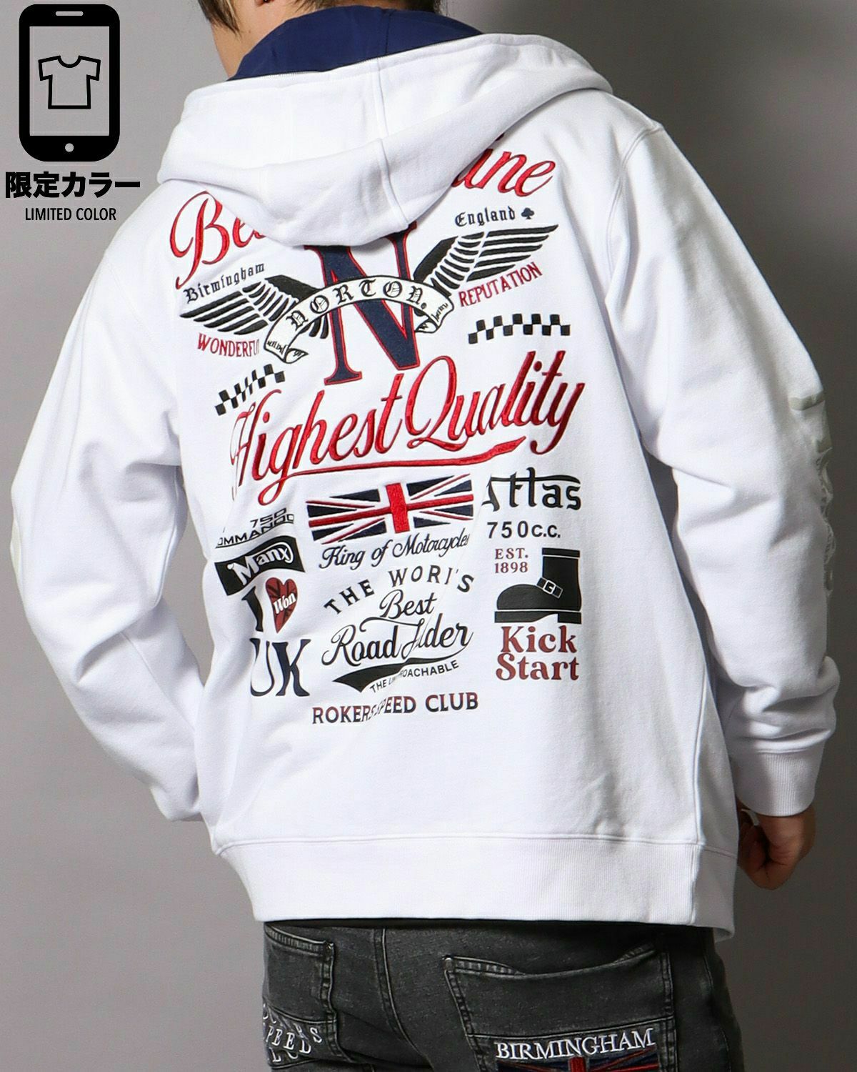 ホワイト：178cm/75kg(Lサイズ着用)