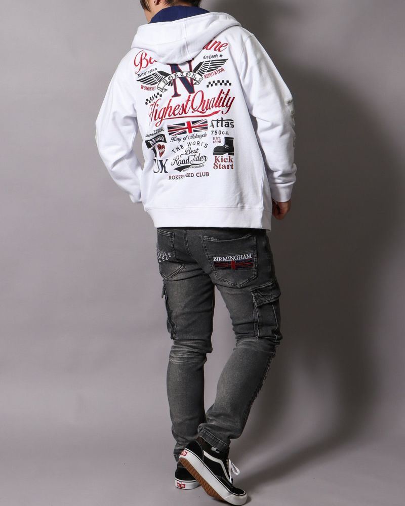 ホワイト：178cm/75kg(Lサイズ着用)