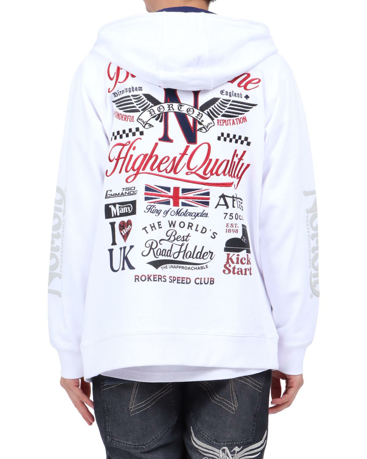 ホワイト：174cm62kg(Lサイズ着用)