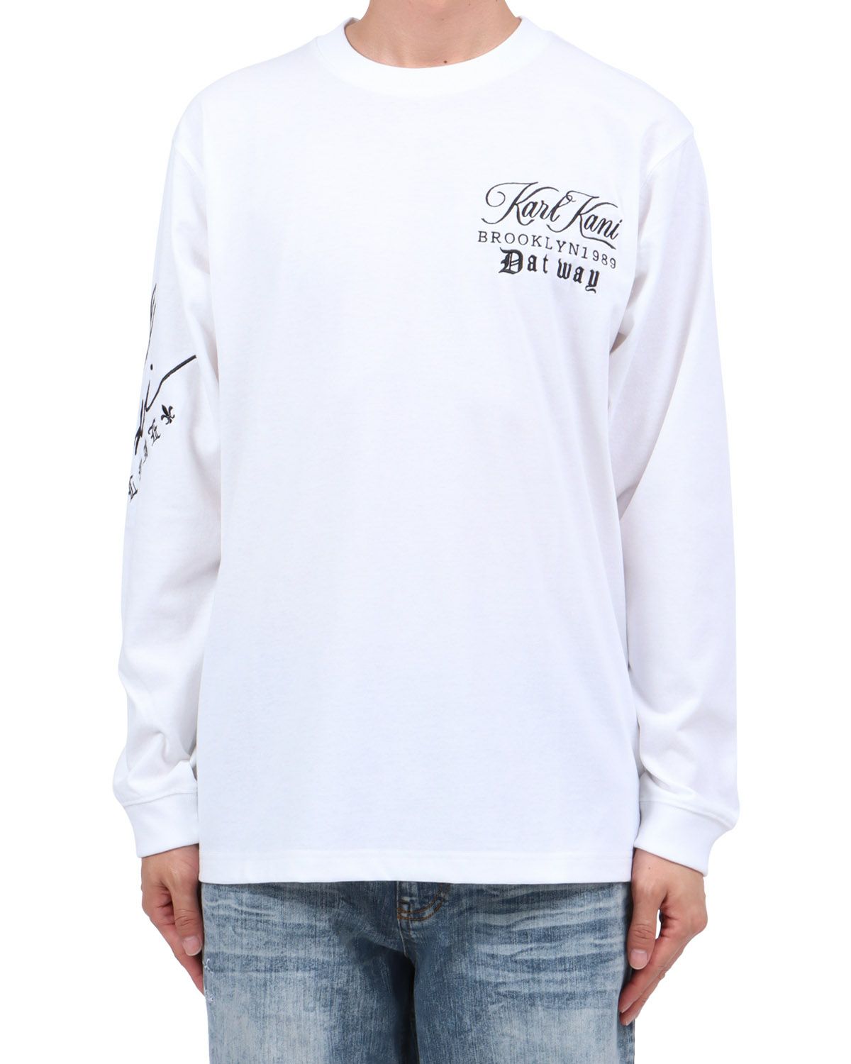 ホワイト：174cm62kg(Lサイズ着用)