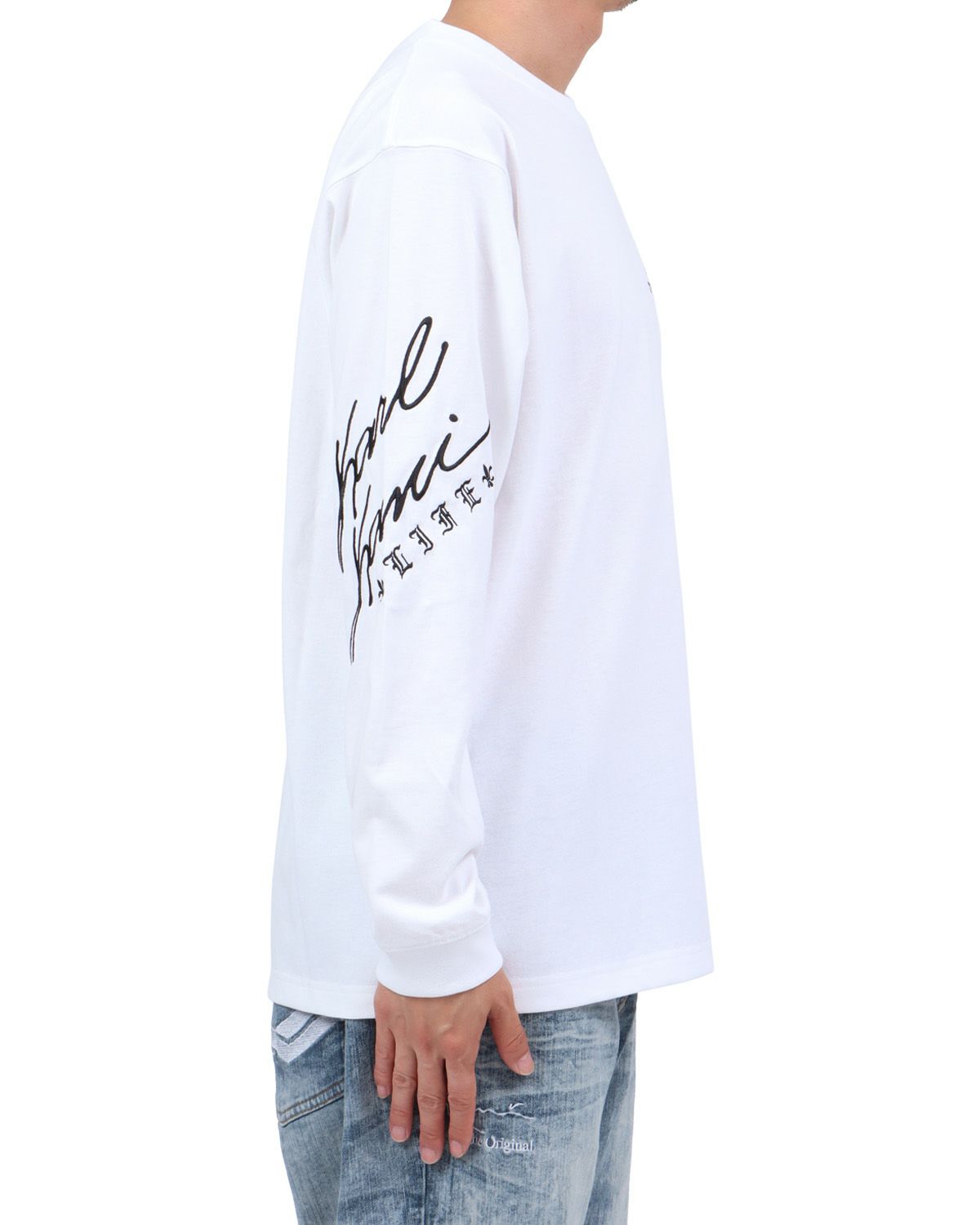 ホワイト：174cm62kg(Lサイズ着用)