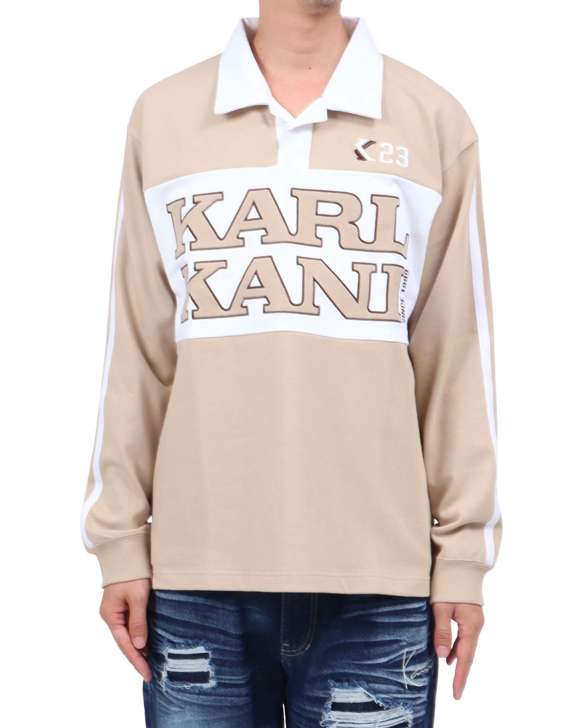 ベージュ：174cm62kg(Lサイズ着用)