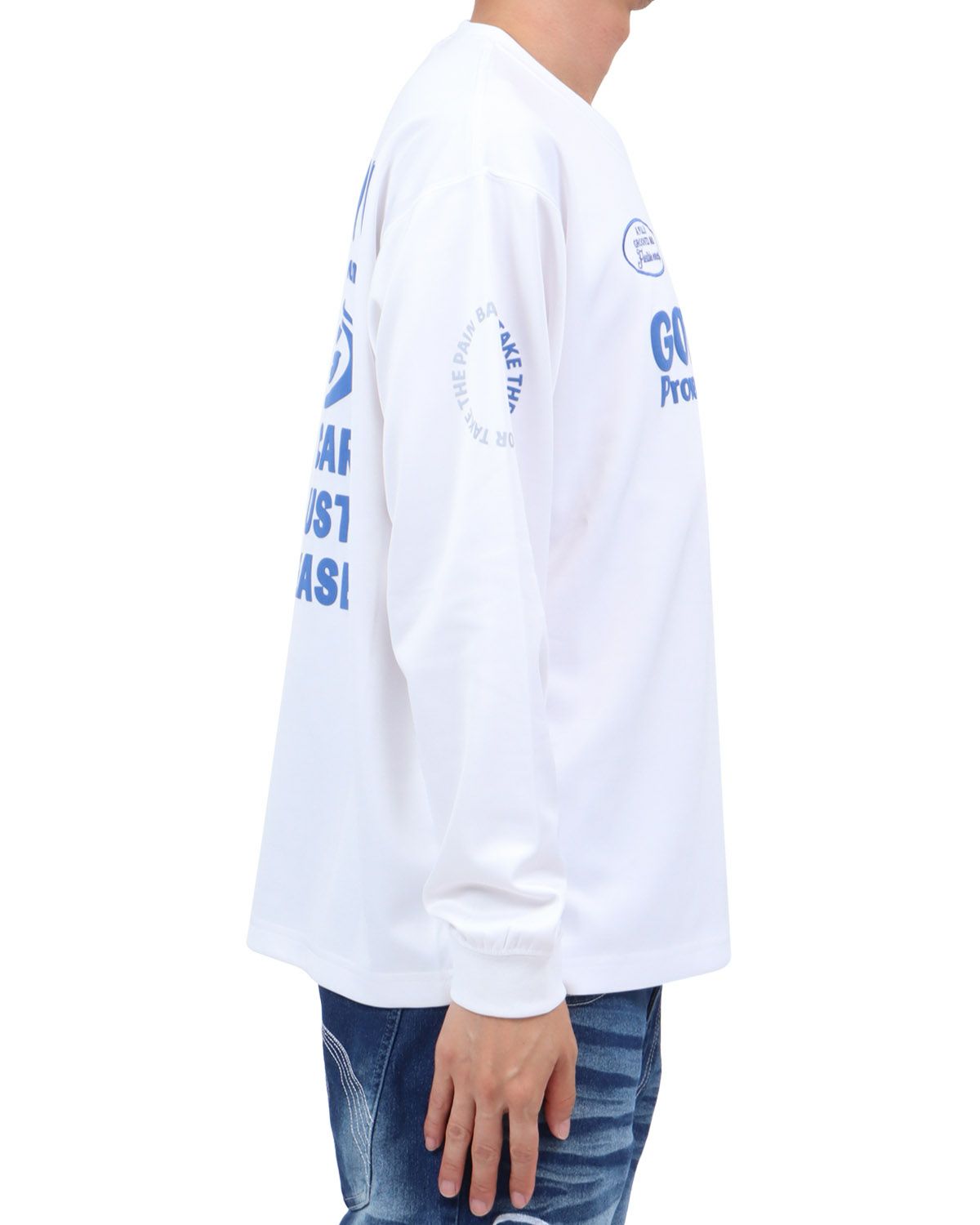 ホワイト：174cm62kg(Lサイズ着用)