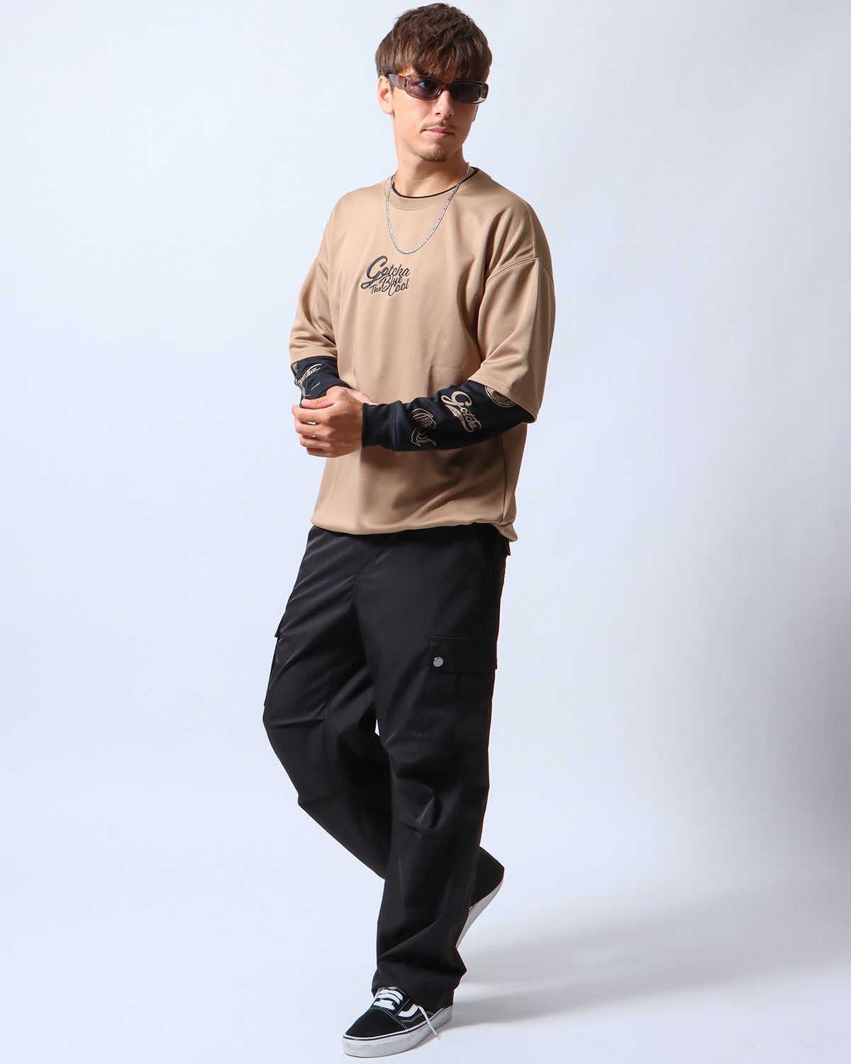 ベージュ：180cm/70kg(Lサイズ着用)