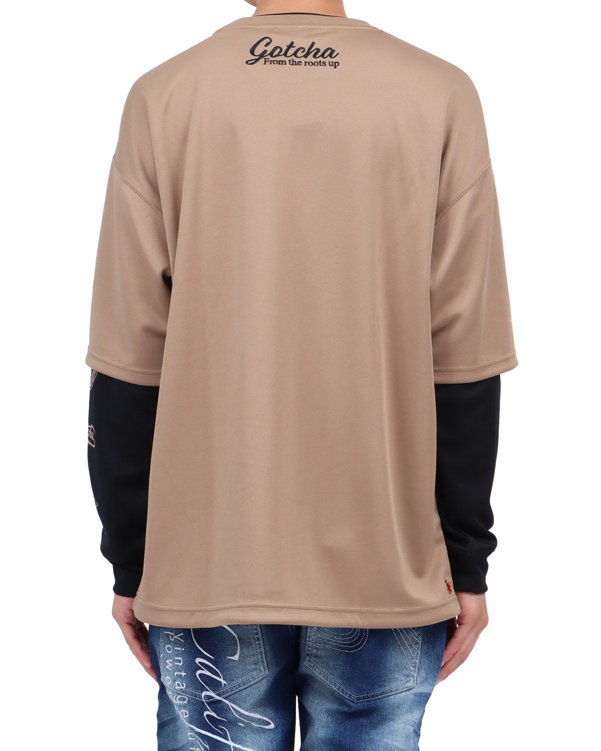 ベージュ：174cm62kg(Lサイズ着用)