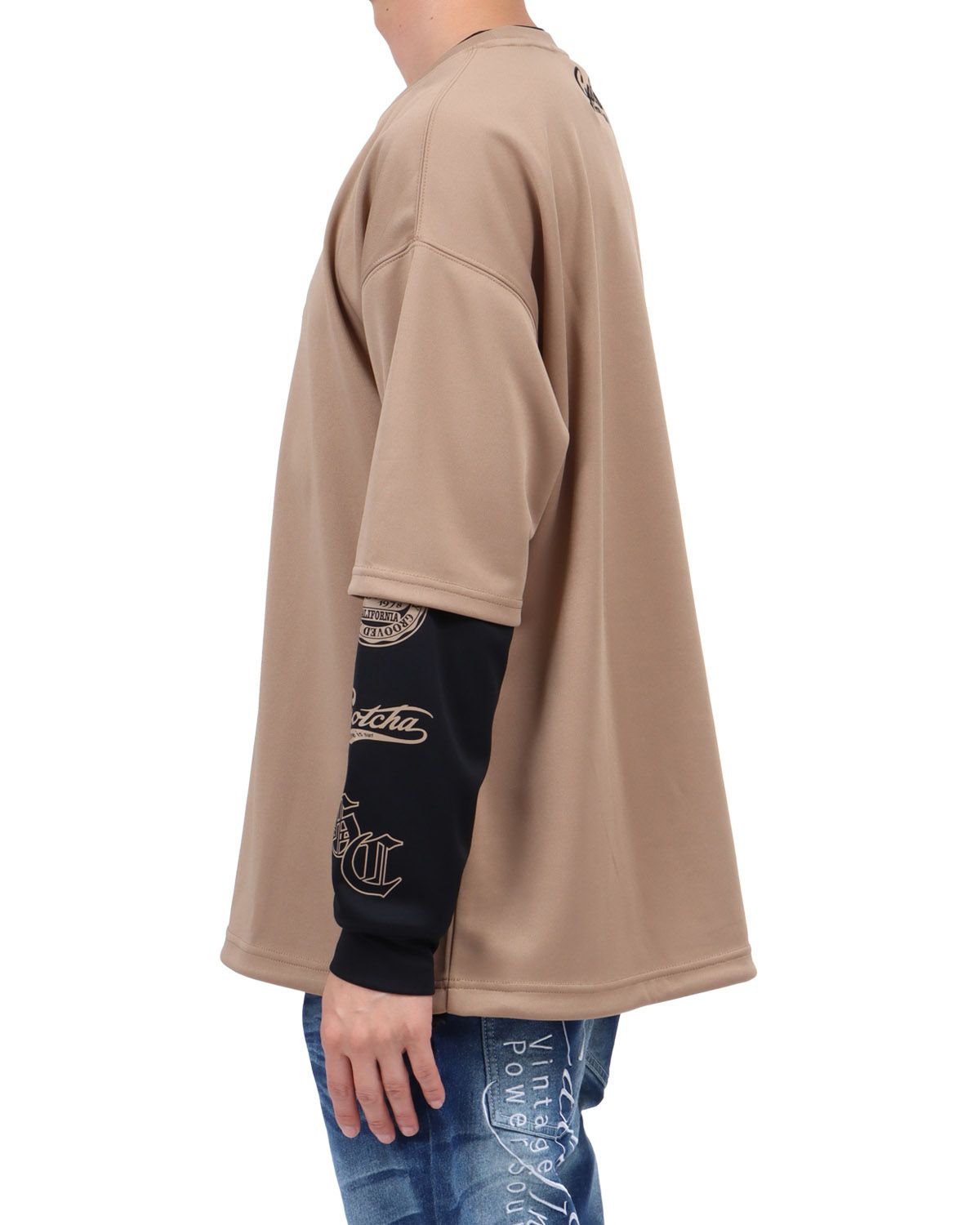 ベージュ：174cm62kg(Lサイズ着用)