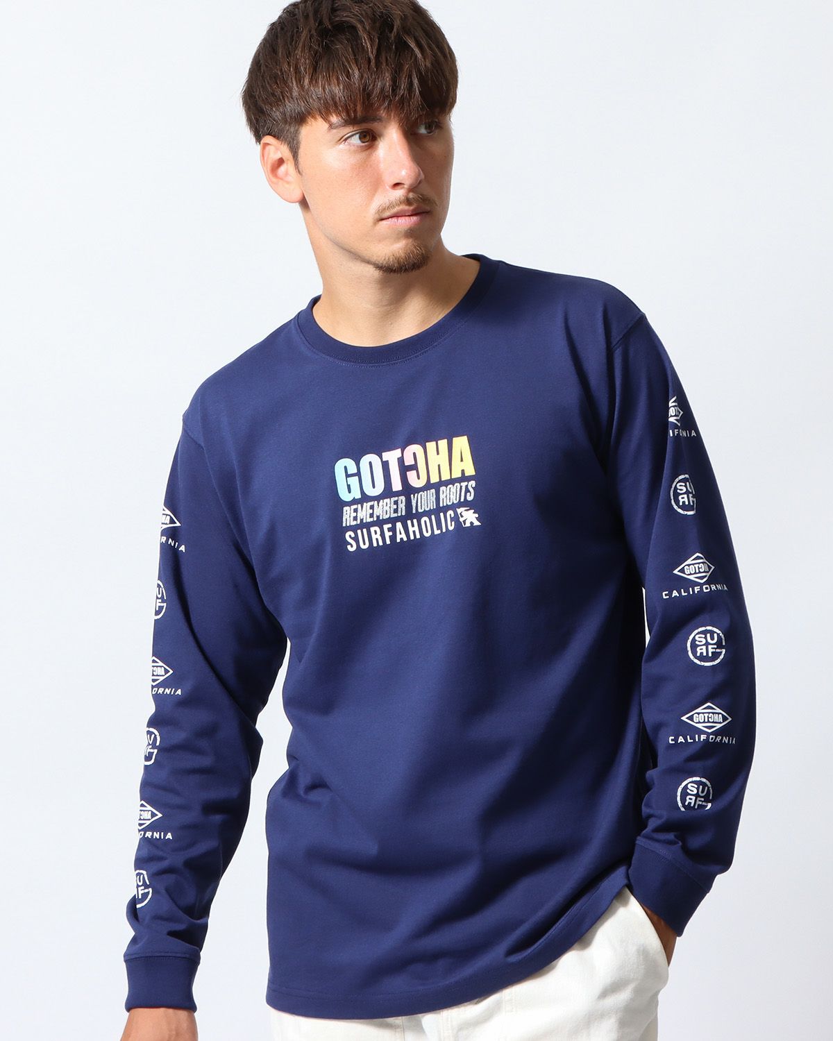 ネイビー：180cm/70kg(Lサイズ着用)