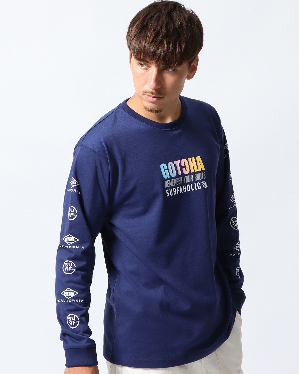 ネイビー：180cm/70kg(Lサイズ着用)