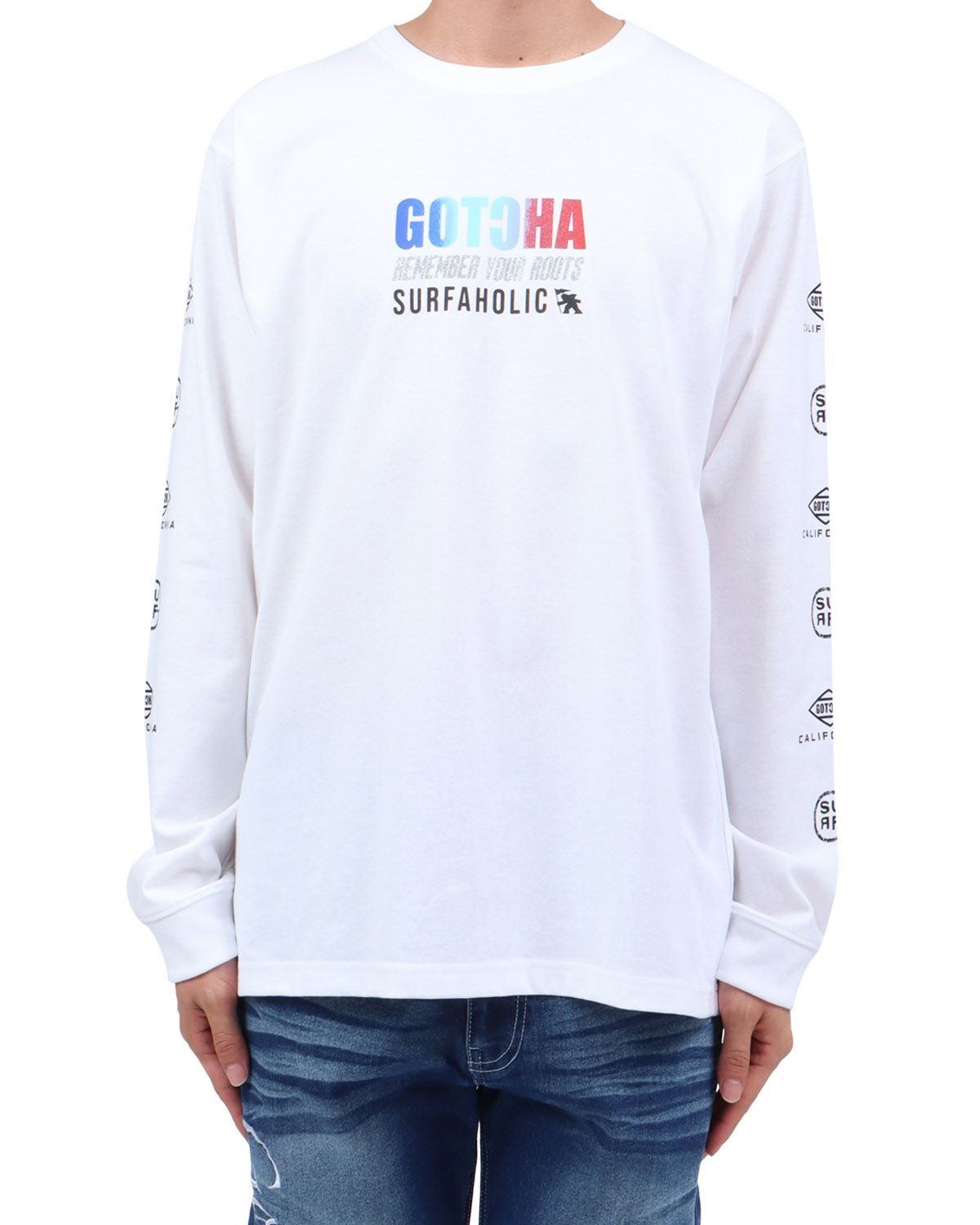 ホワイト：174cm62kg(Lサイズ着用)