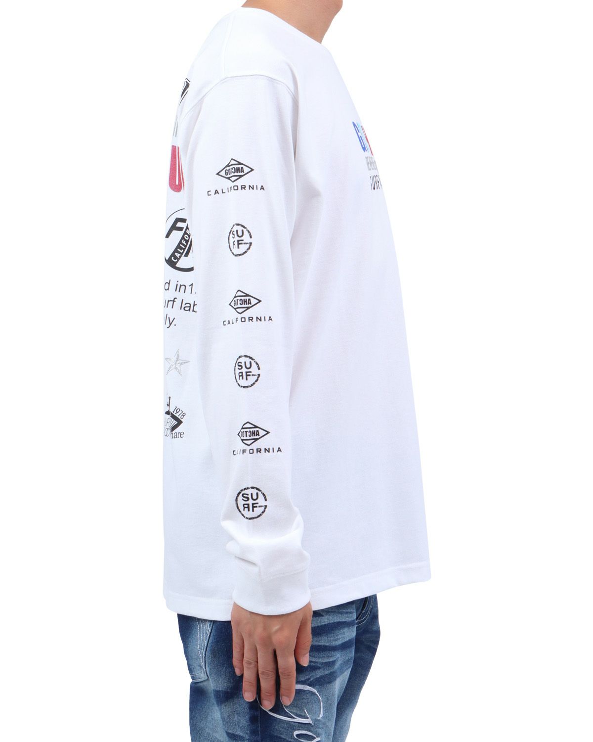 ホワイト：174cm62kg(Lサイズ着用)