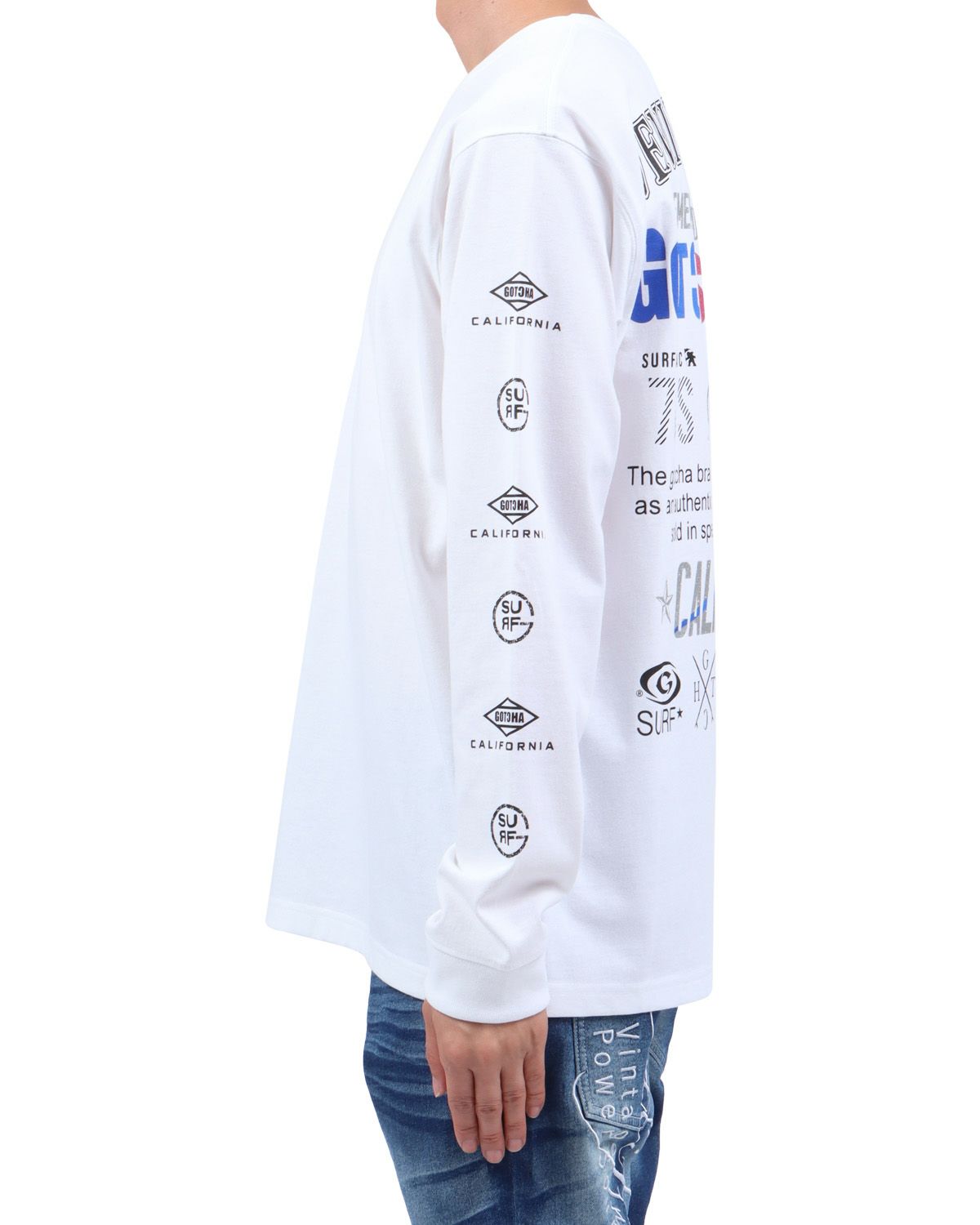 ホワイト：174cm62kg(Lサイズ着用)