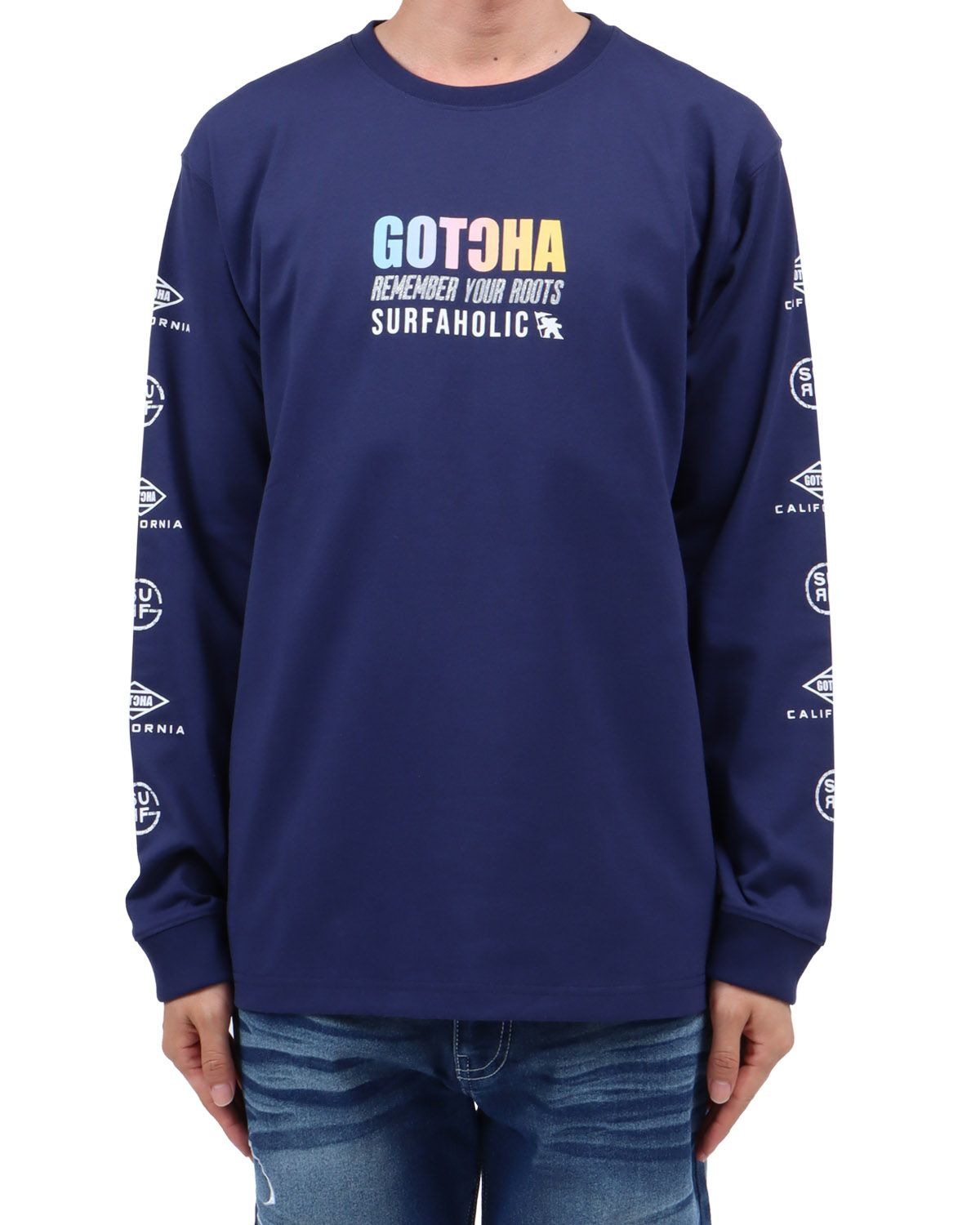 ネイビー：174cm62kg(Lサイズ着用)