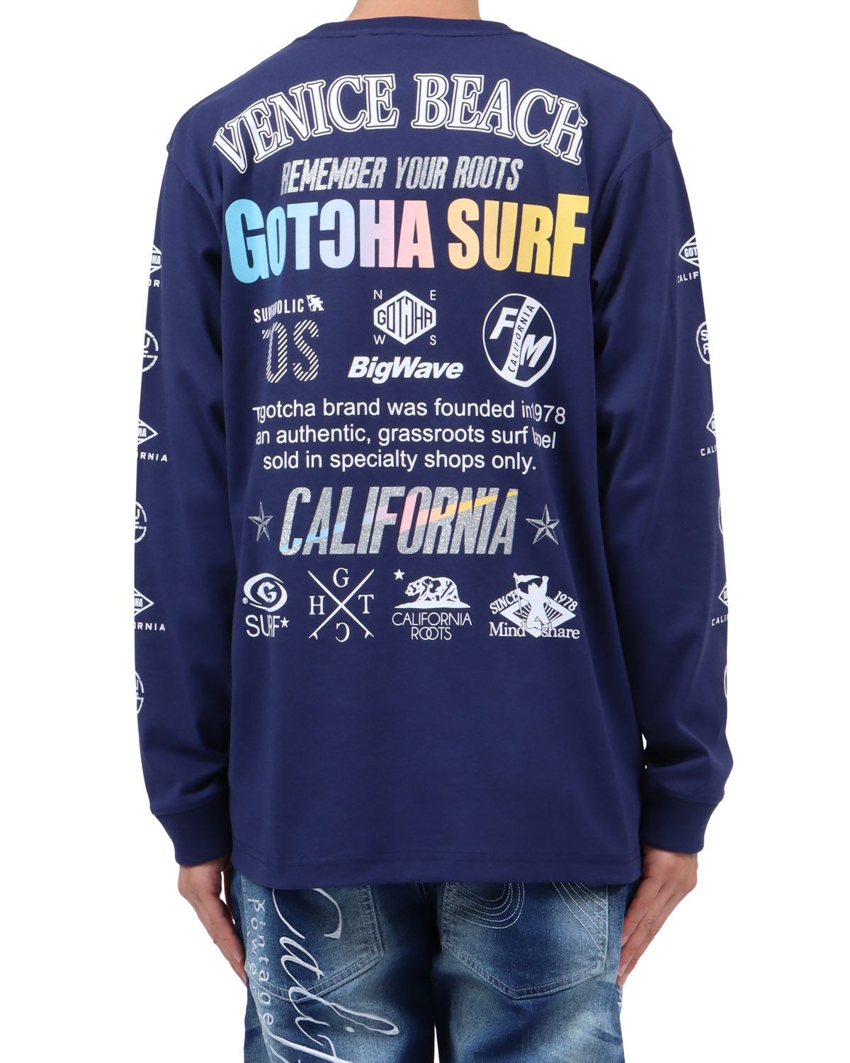 ネイビー：174cm62kg(Lサイズ着用)