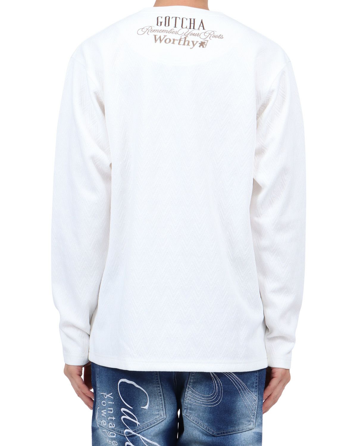 ホワイト：174cm62kg(Lサイズ着用)