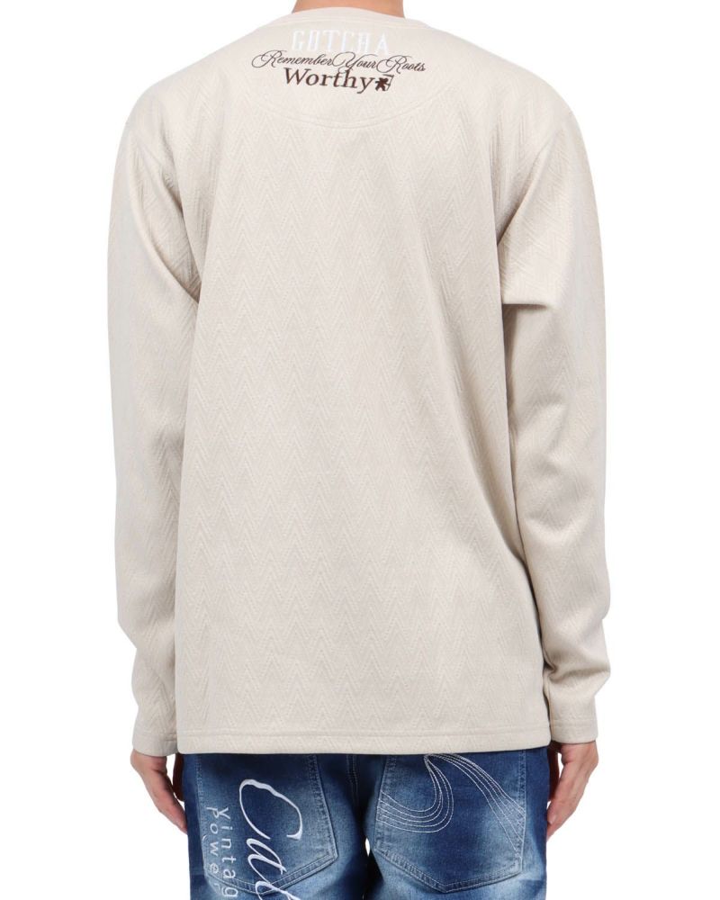 ベージュ：174cm62kg(Lサイズ着用)