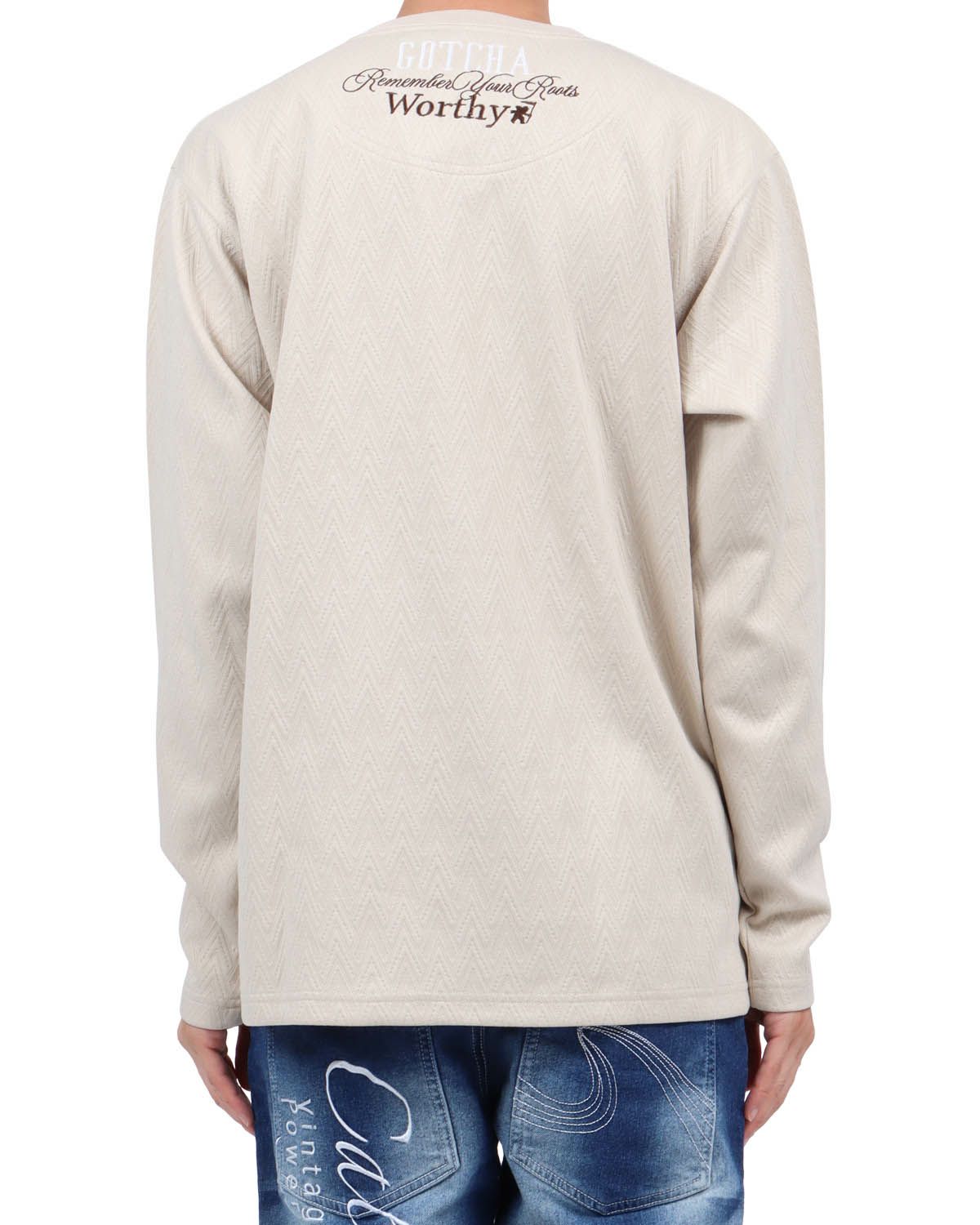 ベージュ：174cm62kg(Lサイズ着用)