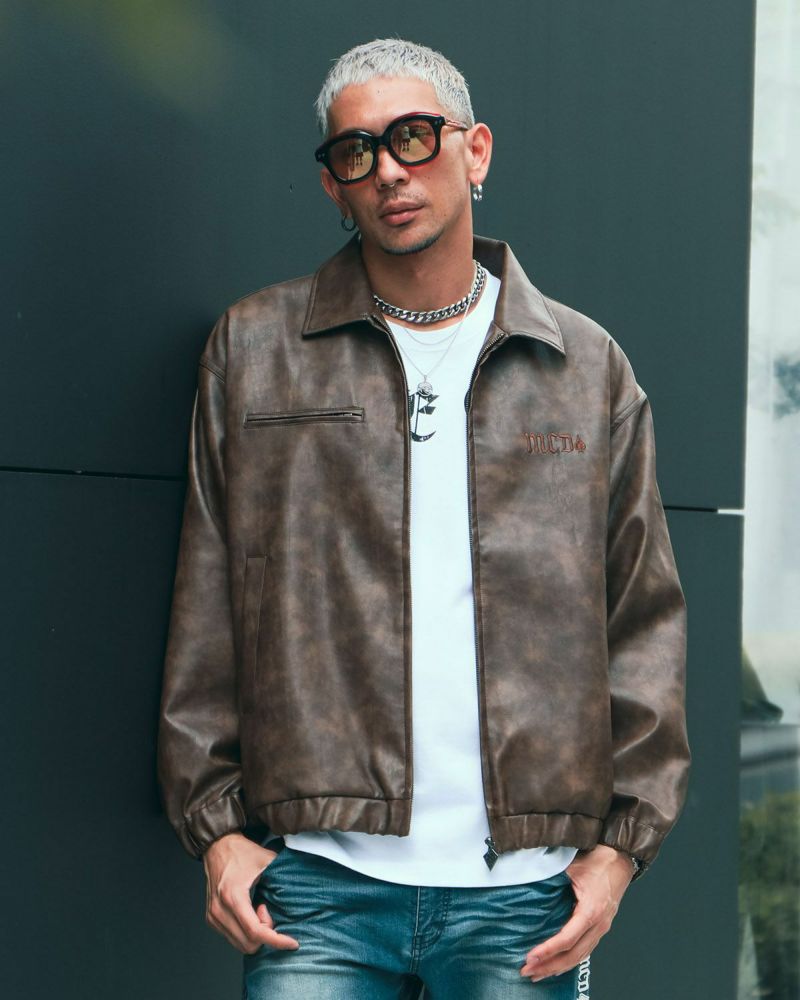 ムラ柄 PU ドリズラー ジャケット