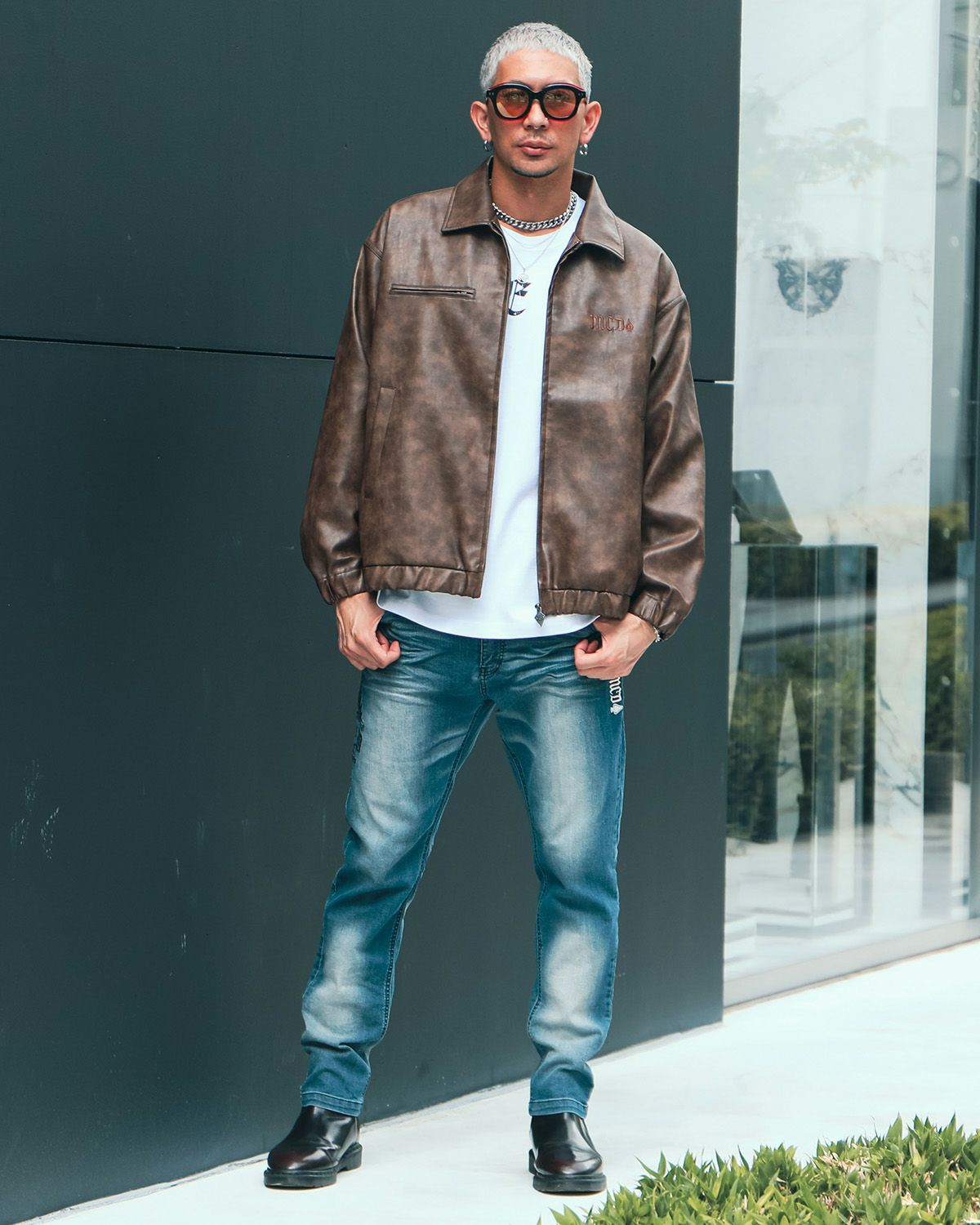 ブラウン:183cm(Lサイズ着用)