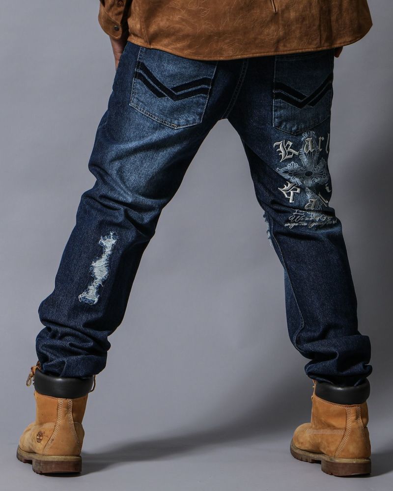 Karl Kani] ダメージ クロス ステッチ デニムパンツ | PEET ONLINE STORE