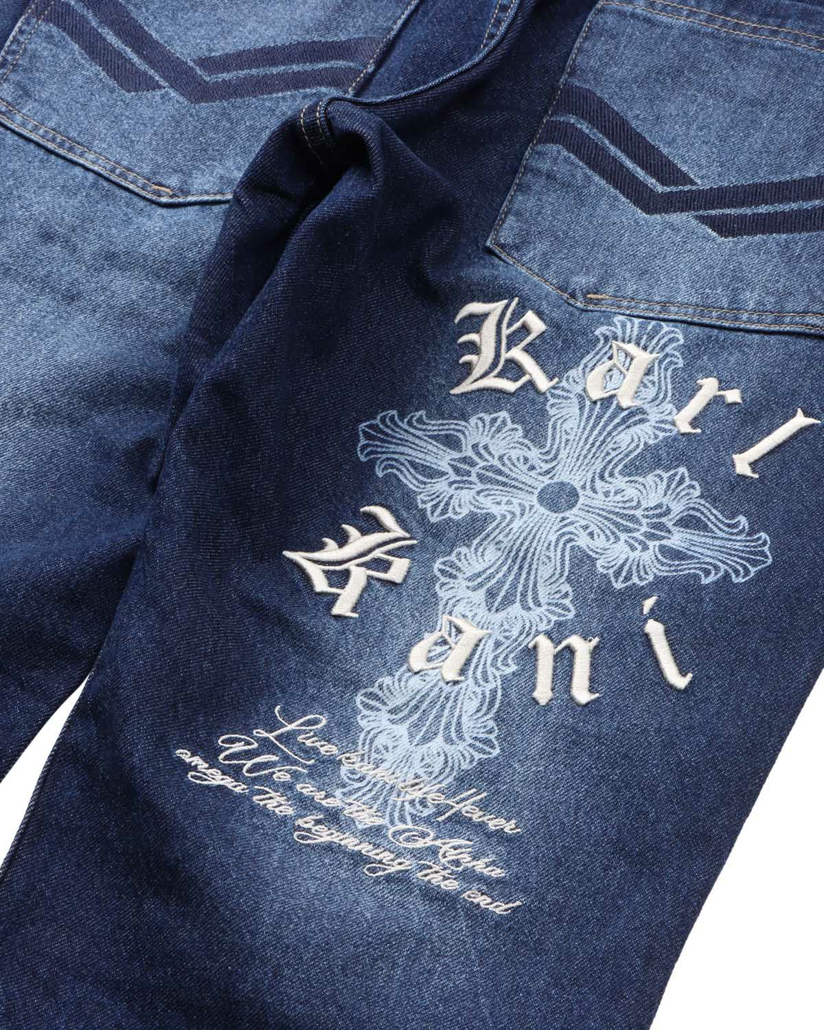 凍りのK 美品 PPFM 入手困難 スカル 刺繍 デニム つなぎ Karl Kani] ダメージ クロス ステッチ デニムパンツ | PEET ONLINE STORE