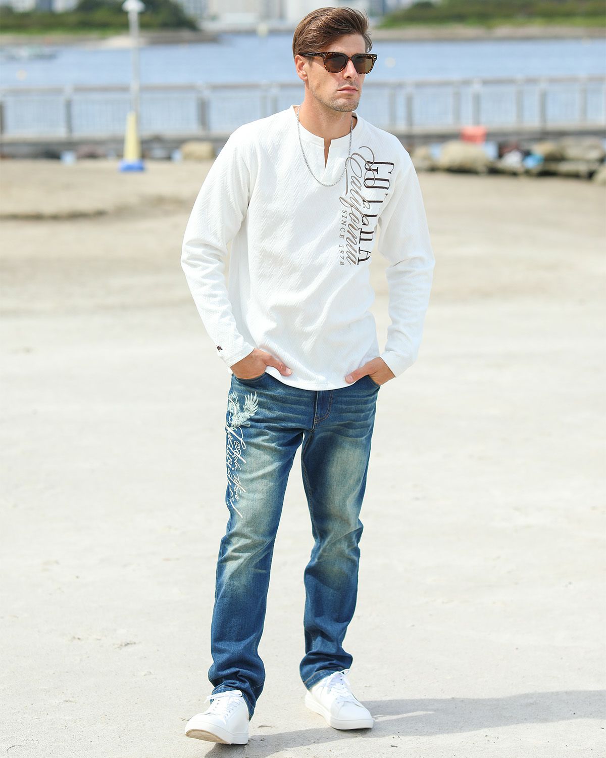 インディゴ：183cm/70kg(Lサイズ着用)