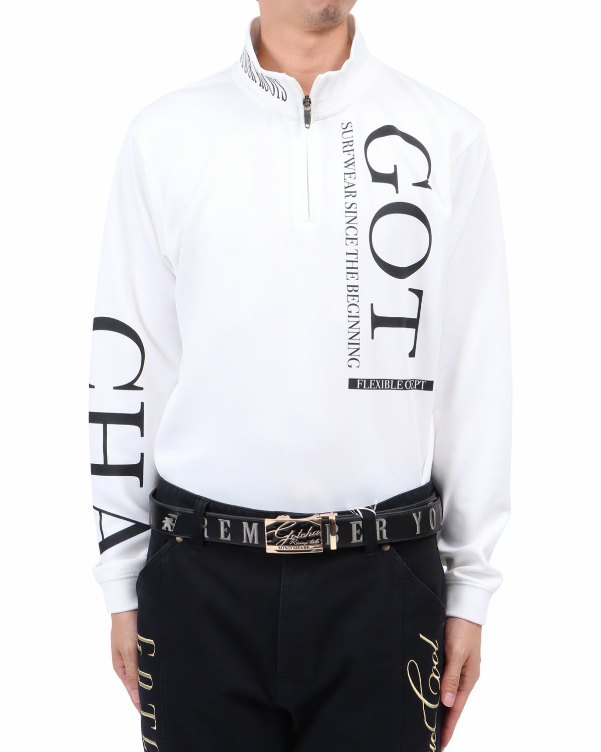 ホワイト：174cm62kg(Lサイズ着用)