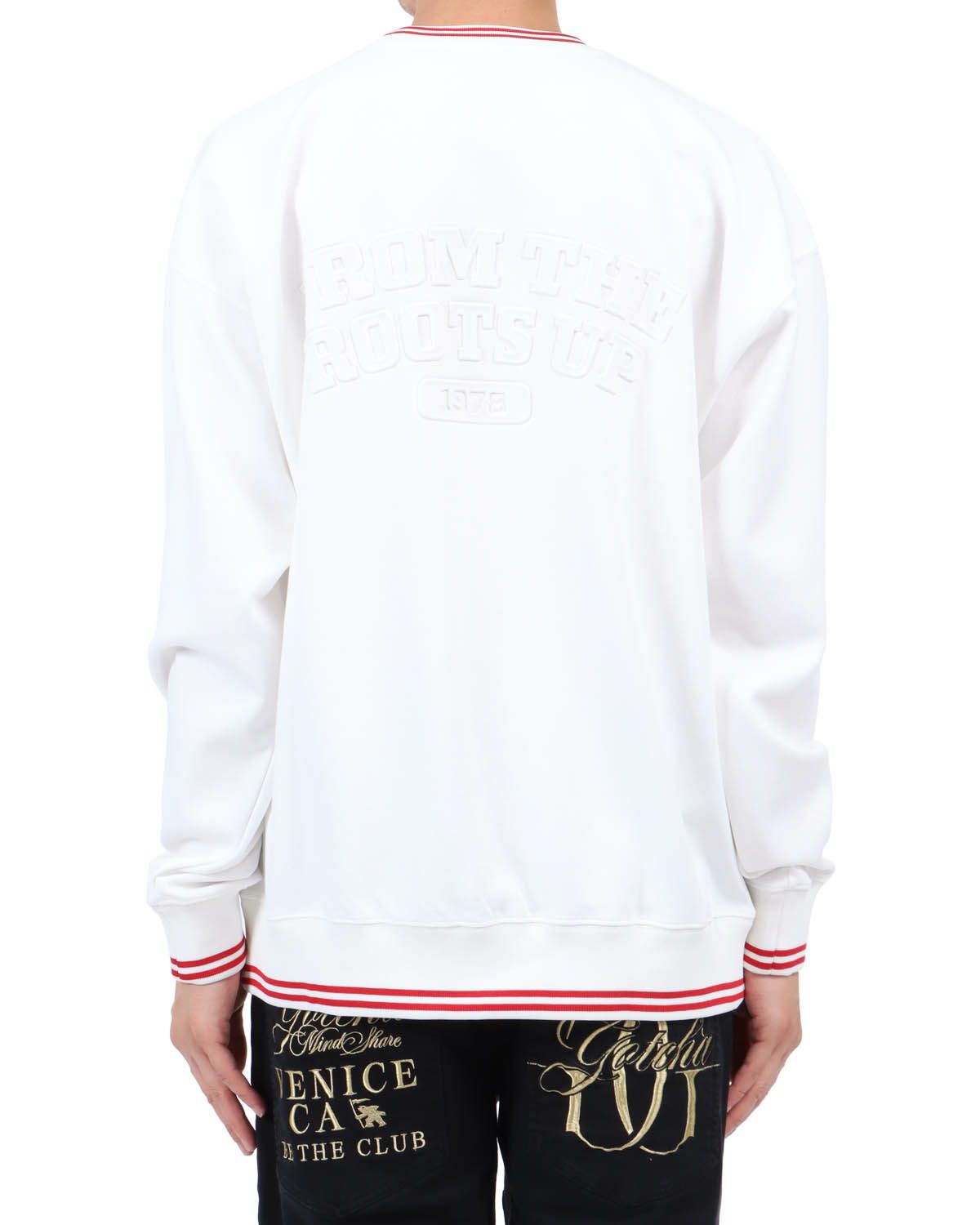 ホワイト：174cm62kg(Lサイズ着用)