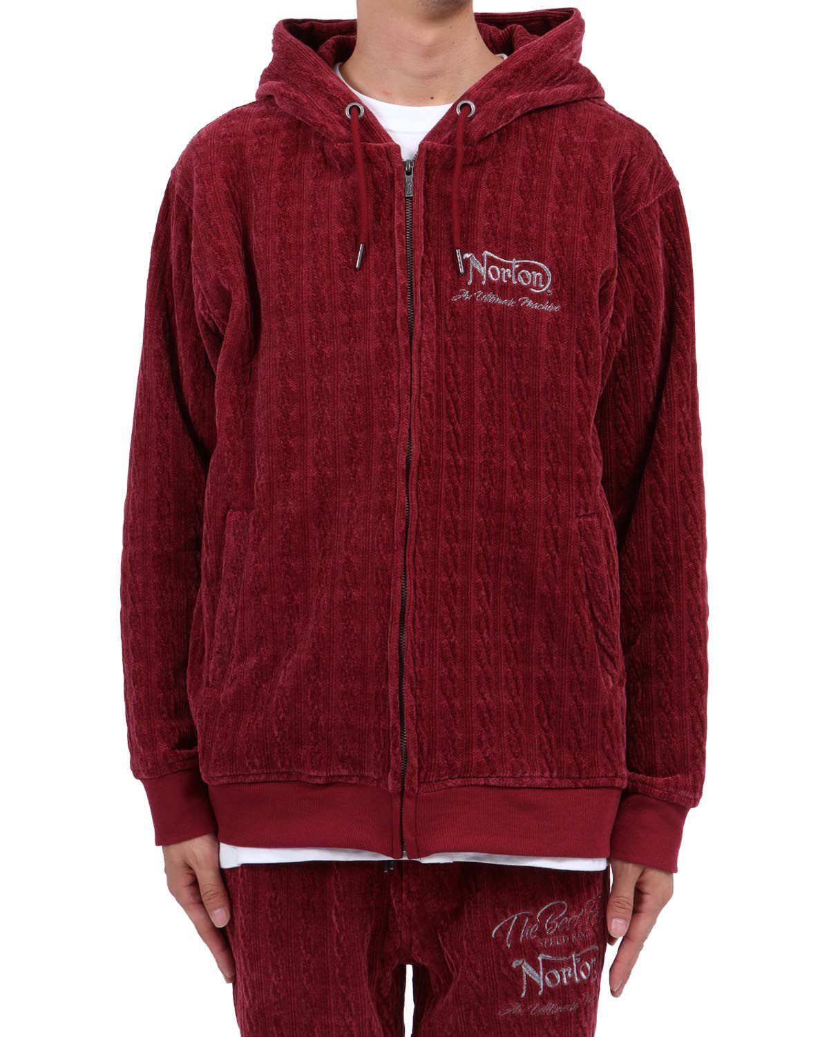 バーガンディ：174cm62kg(Lサイズ着用)