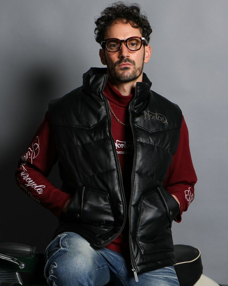 PUレザー MAXステッチ 中綿ベスト