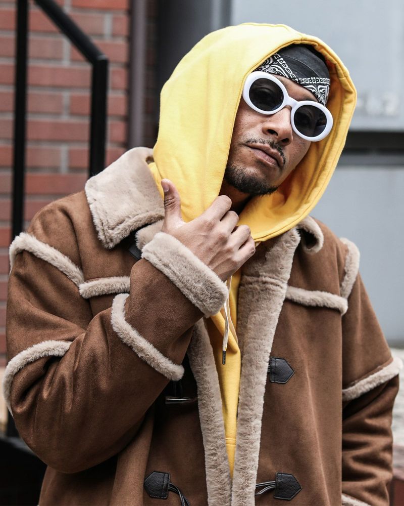 Karl Kani] ファーフード 脱着 フェイクムートン ロングコート | PEET