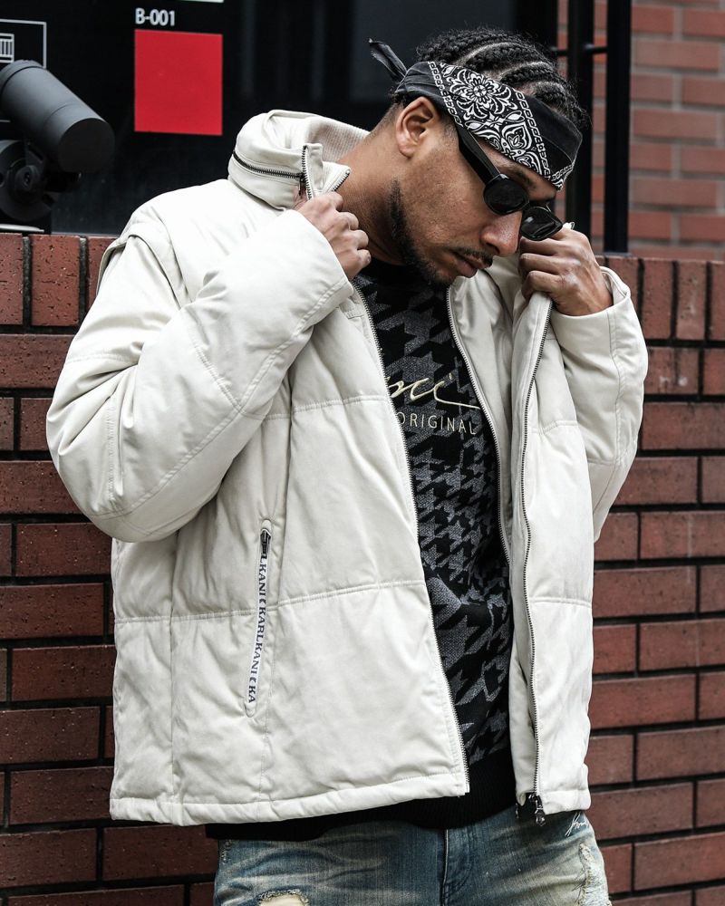 Karl Kani] ポリスウェード Wフロント 袖脱着 ダウンジャケット | PEET