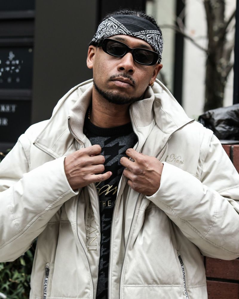 Karl Kani] ポリスウェード Wフロント 袖脱着 ダウンジャケット | PEET