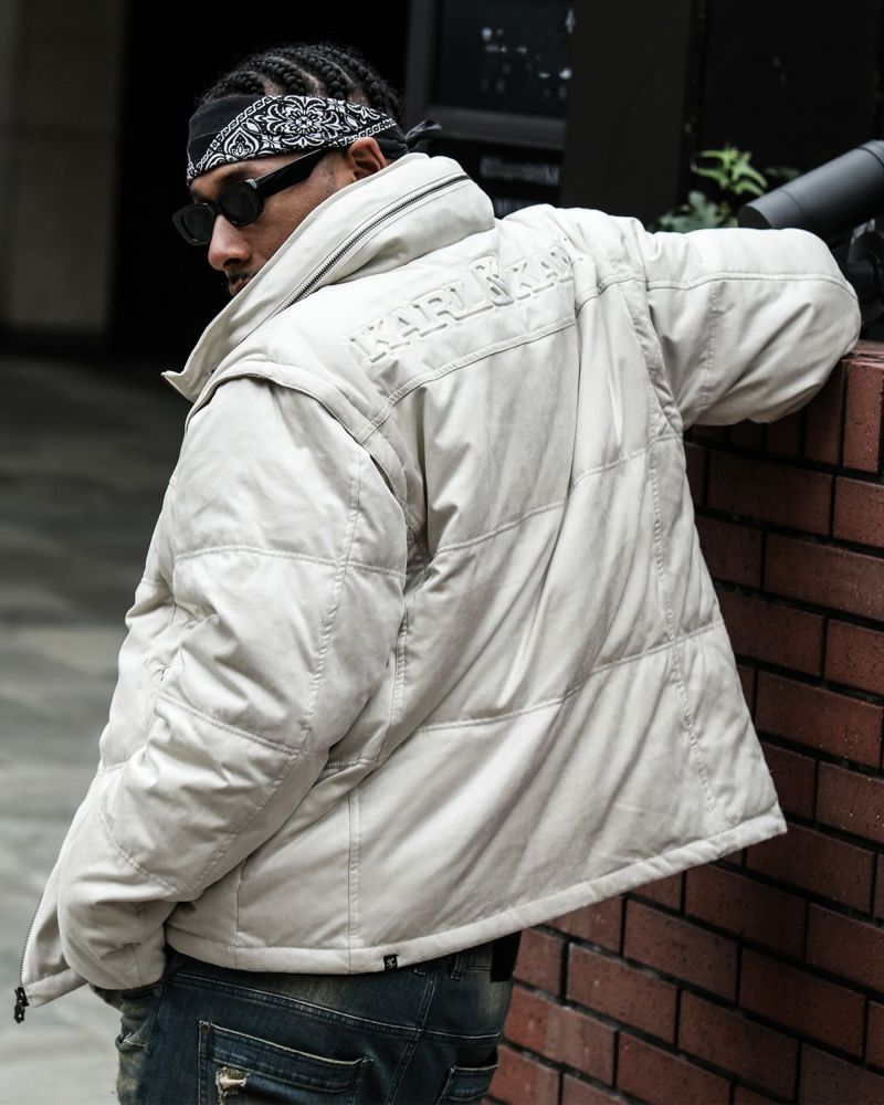 Karl Kani] ポリスウェード Wフロント 袖脱着 ダウンジャケット | PEET