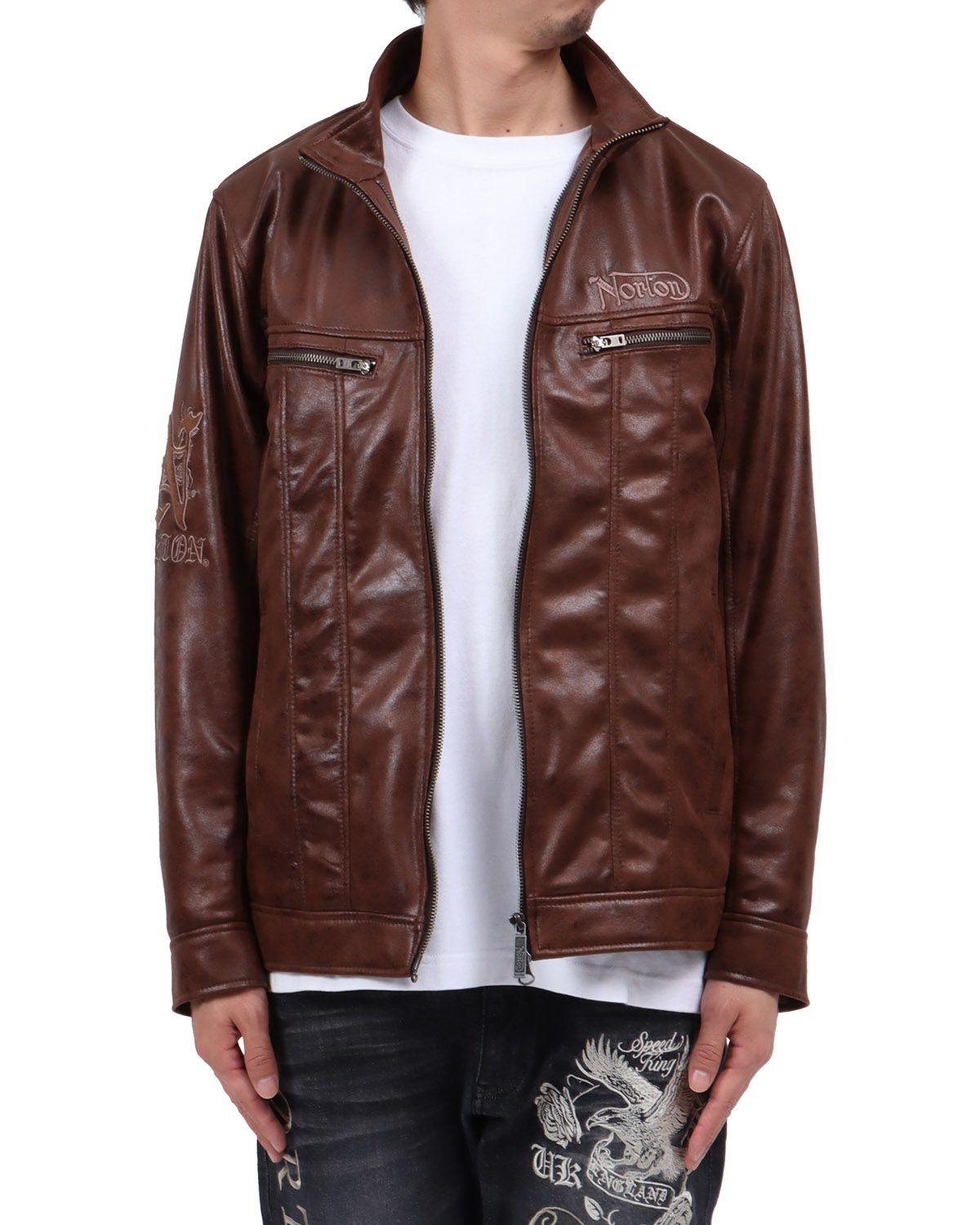 ブラウン：174cm62kg(Lサイズ着用)