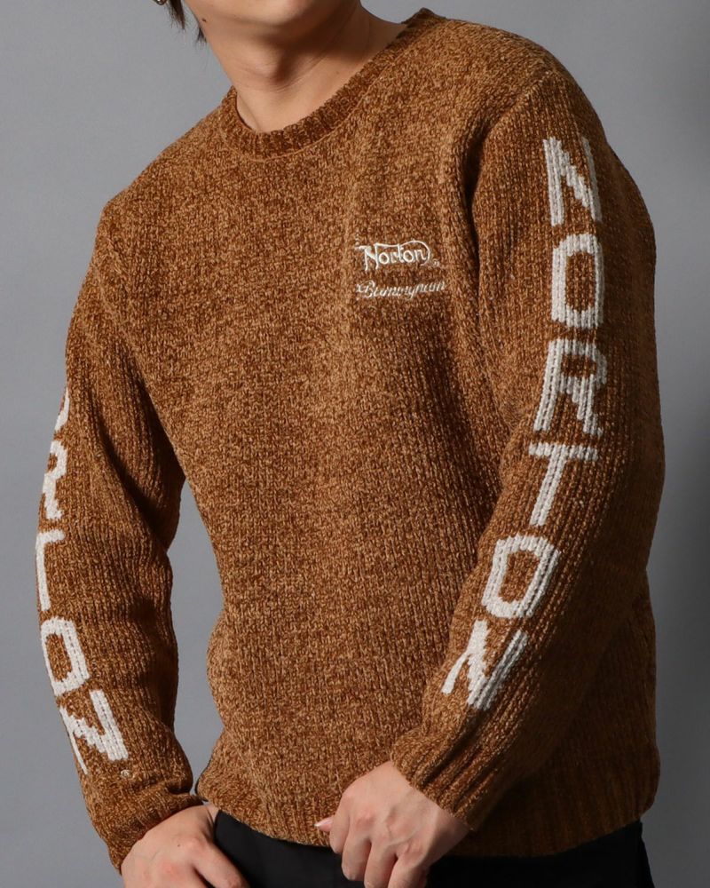 静電気防止 袖ロゴ モール クルーセーター