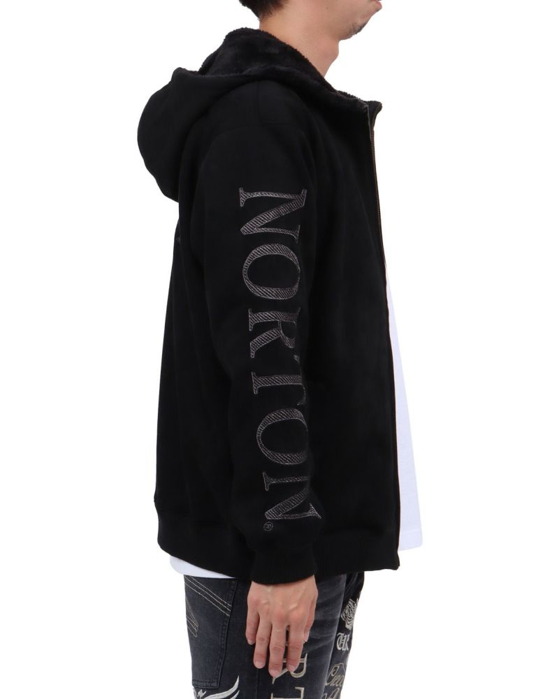 Norton] 撥水 裏ボア モイストスウェード ラメ刺繍 フルジップパーカー