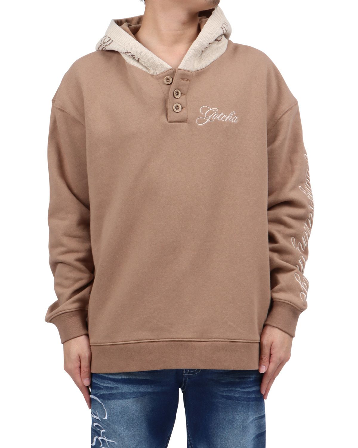 ベージュ：173cm63kg(Lサイズ着用)