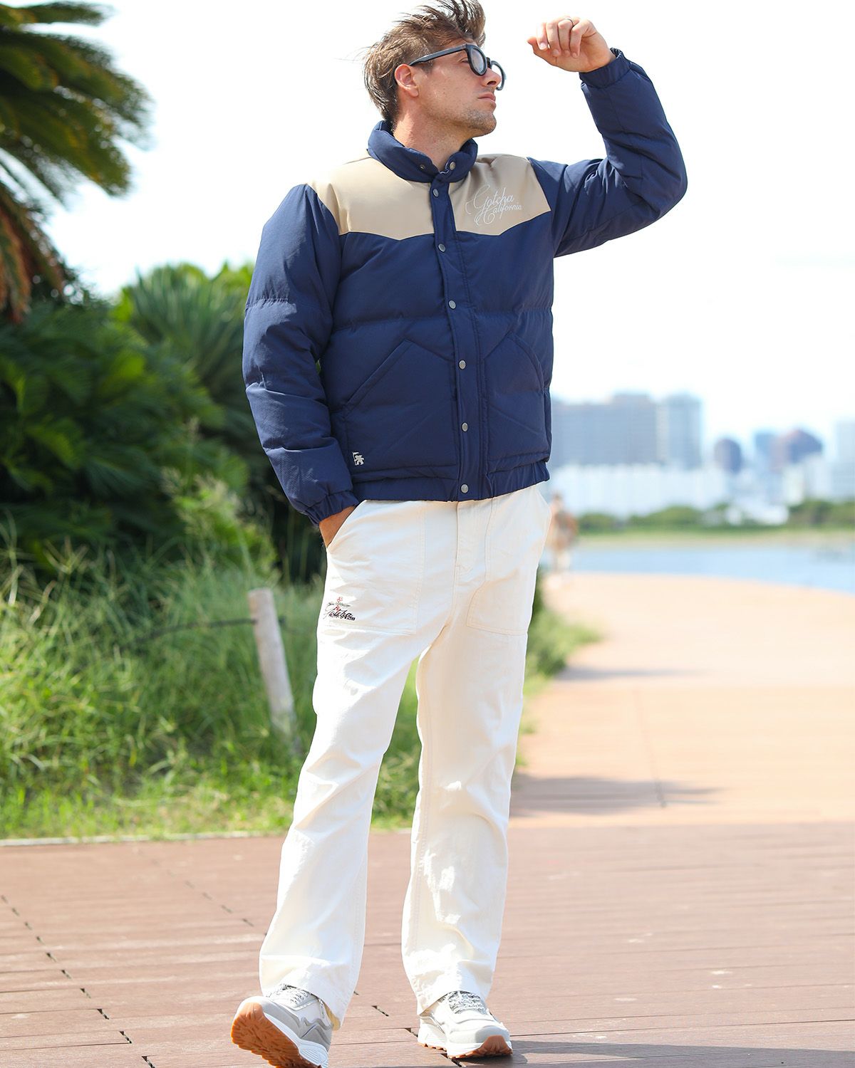 ネイビー：183cm/70kg(Lサイズ着用)