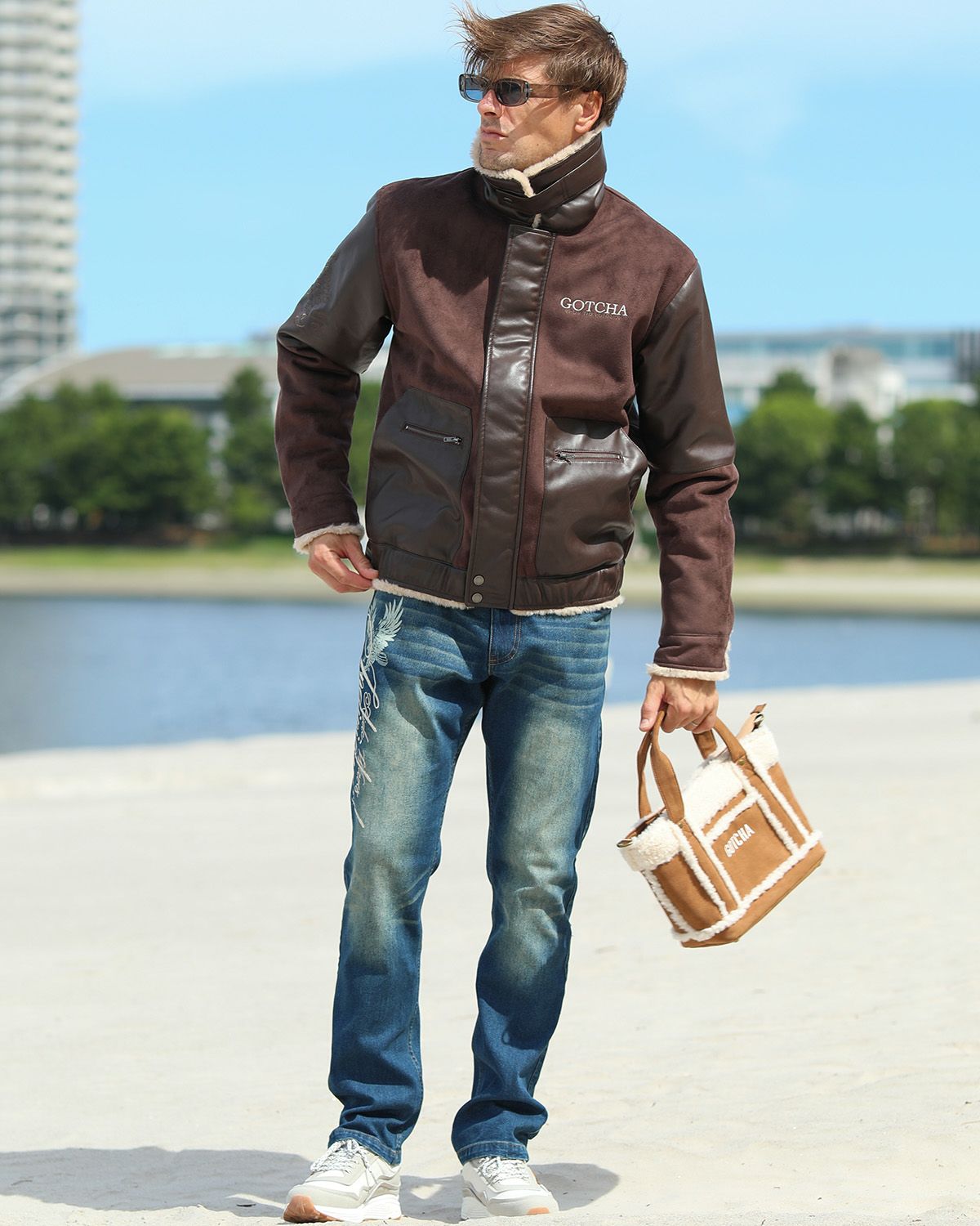 ブラウン：183cm/70kg(Lサイズ着用)