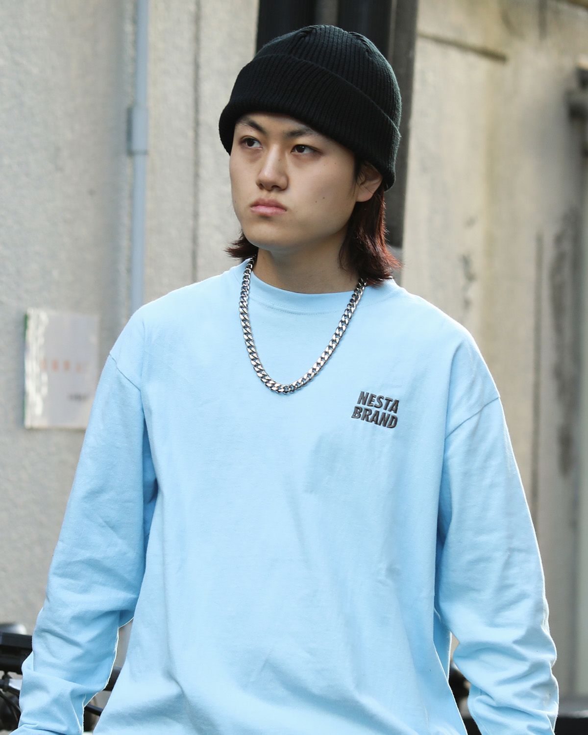 ライトブルー：168cm/55kg(Lサイズ着用)