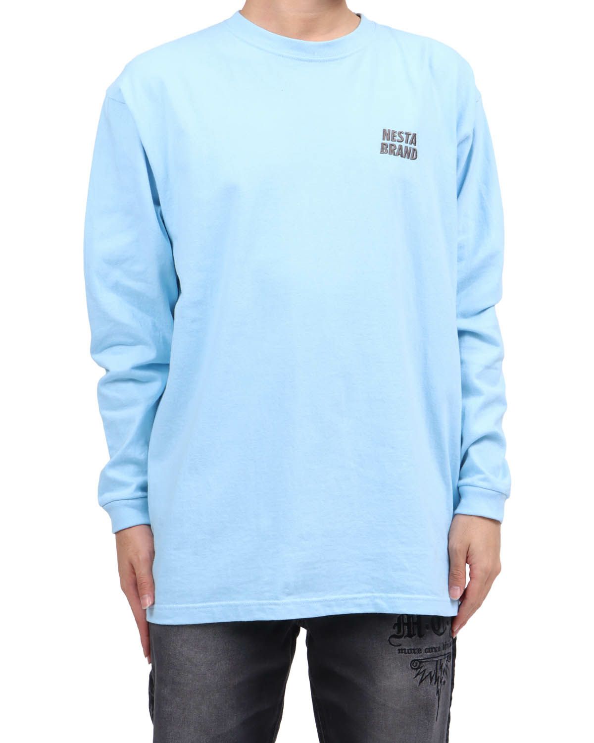 ライトブルー：173cm63kg(Lサイズ着用)