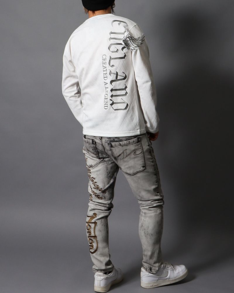 ホワイト：178cm/75kg(Lサイズ着用)