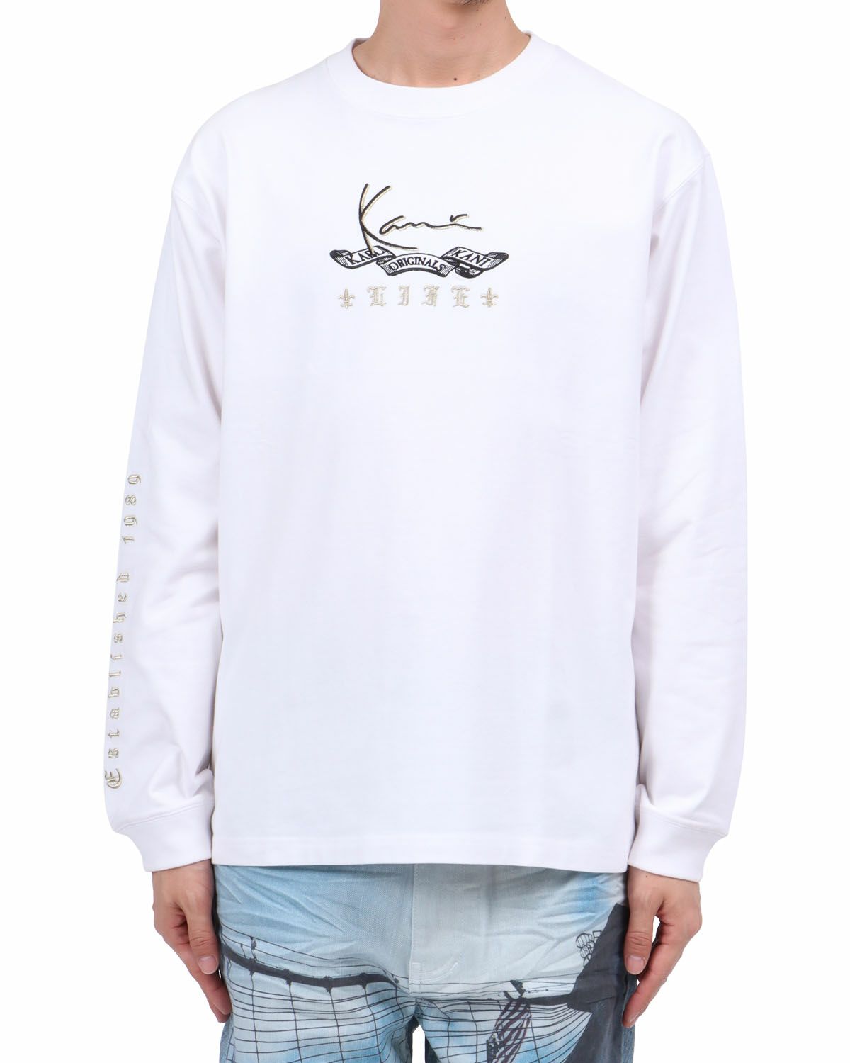 ホワイト：174cm62kg(Lサイズ着用)