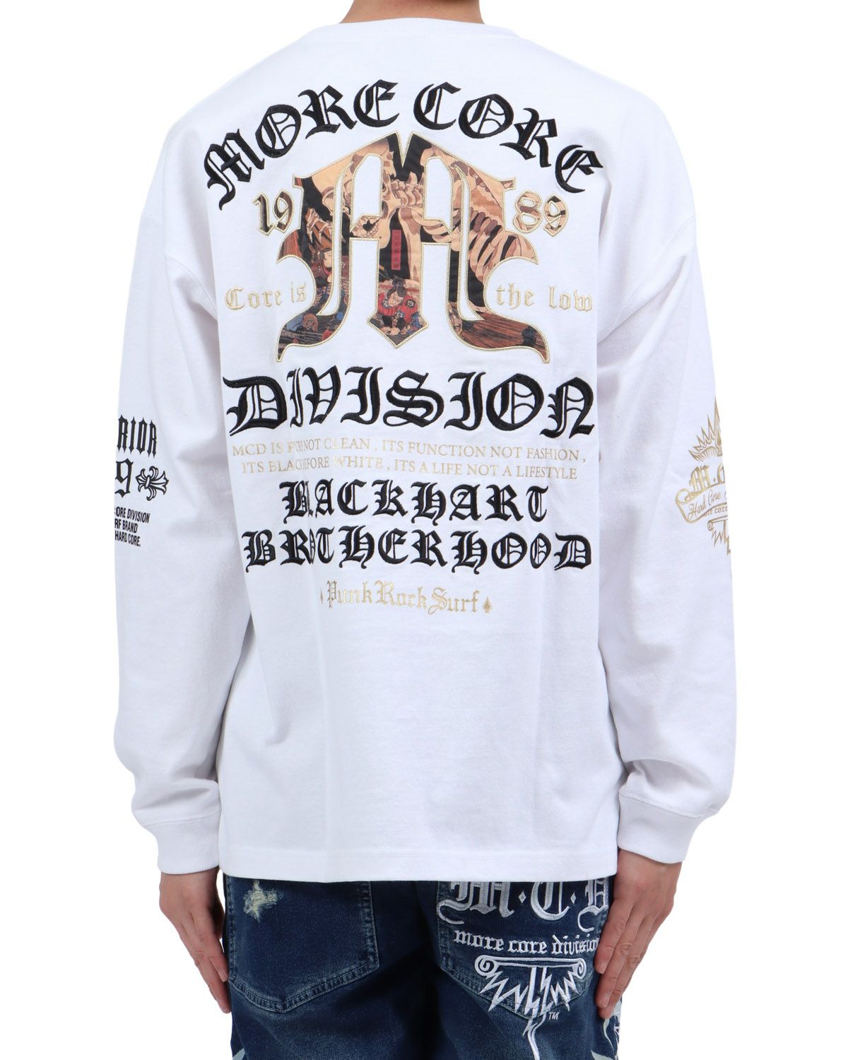 ホワイト：174cm62kg(Lサイズ着用)